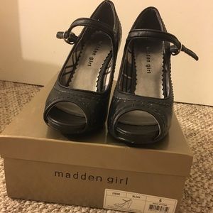 Madden Girl black peep toe heels.